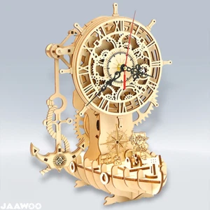 3D Wooden DlY Pirate Ship Clock Model Kit Assembly Puzzle Gift Decor Handmade - Picture 1 of 8