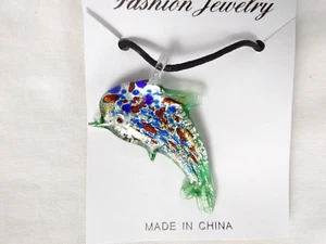 Fish Glass Art Colorful Metallic   Seaside Tropical Necklace Adjustable NWT Gift - Picture 1 of 5