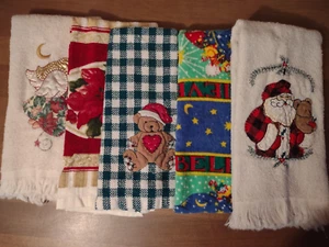 6 CHRISTMAS HOLIDAY GUEST HAND TOWELS Assorted Merry & Bright - Picture 1 of 6