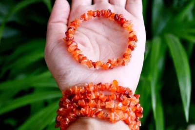 正品橙色红宝石芯片可伸缩手链 6-8 英寸男士女士 — 第 1/4 张图片