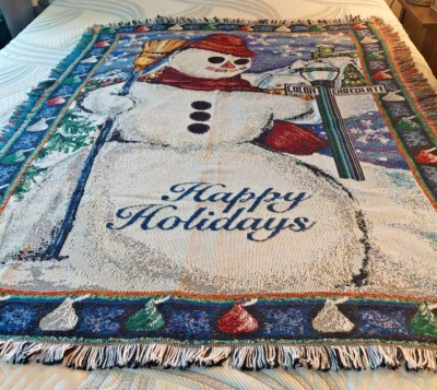 Snowman Holiday Throw Northwest Co. Cocoa Chocolate Signpost Hershey Kisses - Image 1 of 4