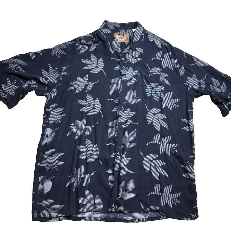 Camisa Bruno Para Hombres 2XLT Azul Marino Corte Hawaiano Floral Patrón XXL Foto 1 de 4