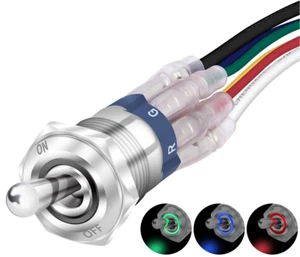 12 Volt Wasserdicht Drucktaster Kippschalter 12V Beleuchtet RGB Triple LED (Rot Grün - Bild 1 von 12