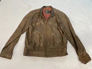 Mens Members Only chocolate brown leather cafe racer moto bomber jacket 40 ? - Picture 1 of 16