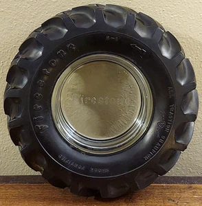 VINTAGE FIRESTONE ASHTRAY TRACTOR TIRE ALL TRACTION CHAMPION EMBOSSED INSERT - Picture 1 of 6