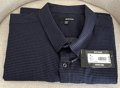 NUEVO CON ETIQUETAS Murano talla 3XB azul marino oscuro lunares manga corta camisa abotonada para hombre Foto 1 de 4