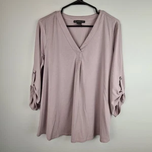 ADRIANNA PAPELL Blush Mauve Roll Tab Sleeve Tunic Shirt Large Women's Top - Picture 1 of 7