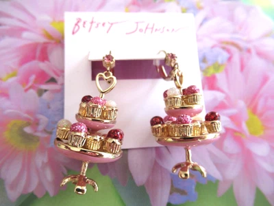 Betsey Johnson  Tower Cakes Tiered Tray Drop Cupcake Tower Earrings NWT - Image 1 of 4