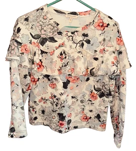 Rebecca Taylor Women Floral Ruffle Pullover Sweatshirt Size XS Preppy Cotton - Picture 1 of 5