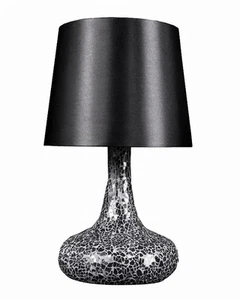 Simple Designs Mosaic Tiled Glass Genie Table Lamp with Fabric Shade Black - Picture 1 of 5