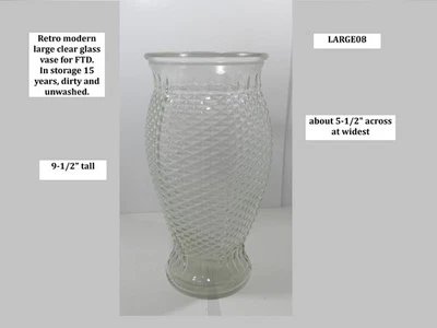 Ретро большая прозрачная стеклянная ваза, с пометкой FTD 1984, 6-сторонний изогнутый корпус, бриллиантовый наконечник - Изображение 1 из 4