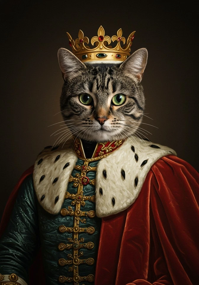 Custom Cat King Royalty Wall Art Print Printed On Canvas Pet Portrait From Photo
