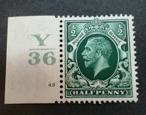 GB KGV 1934-36 1/2d Green. SG439. Control Y36 Cylinder 45 no dot. Mounted Mint. - Picture 1 of 2
