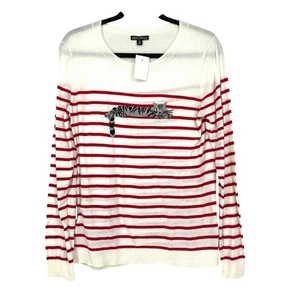 J.Crew Mercantile Rundhals Pullover Pulli Damen Gr. M rot creme gestreift Katze - Bild 1 von 7