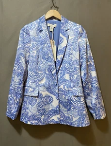 NWT Rachel Zoe Women Notch Lapel Single Breasted Printed Satin Blazer SZ XS Peri - Picture 1 of 17