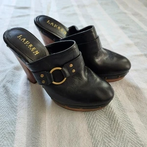 Lauren Ralph Lauren LRL Stasia Sport Leather Platform Mule Clog Black - Picture 1 of 5