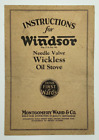 Original Instructions Windsor Needle Valve Wickless Oil Stove Montgomery Ward