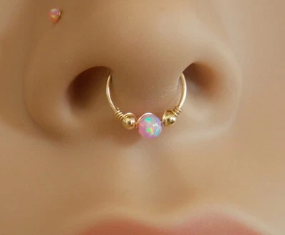 gold filled opal nose ring - opal piercing - gold filled piercing hoop - septum - Image 1 of 4