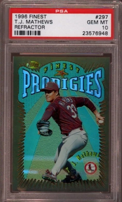 1996 FINEST # 297 T.J. MATHEWS ☆REFRACTOR☆ ST. LOUIS CARDINALS PSA 10 GEM-MINT - Image 1 of 1