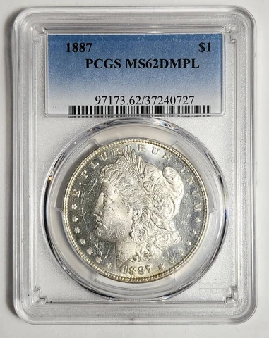 1887 P Morgan Silver Dollar PCGS MS-62 DMPL Cover