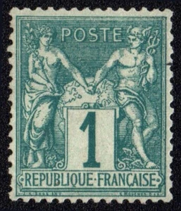 U9172 FRANCE 1876 Type Sage 1c green "N under B" Maury 61 used - Picture 1 of 1