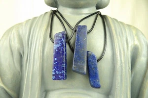Lapis Lazuli Drilled Gemstone Pendant Natural Crystal Necklace Unisex Adjustable - Picture 1 of 11