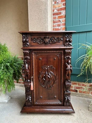 Antiguo armario francés bar aparador barroco tallado roble c1880 librería Foto 1 de 4