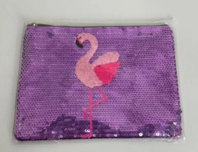 NUEVO Bolso de Maquillaje Flamenco Tarte Púrpura Rosa Lentejuelas Cosméticos Viaje Bolsa de Almacenamiento Foto 1 de 4