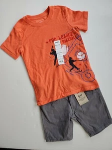 Levis 511 Slim Shorts Sonoma Shirt Shorts Set Gray Orange Baseball Boy's 5 NWT - Picture 1 of 10
