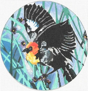 Needlepoint Handpainted Joy Juarez Yellow Headed Blackbird 7" - Picture 1 of 4