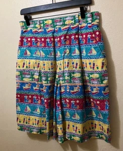 Pantalones cortos vintage de cintura alta con estampado multicolor de Susan Bristol para mujer talla 16 - Imagen 1 de 6