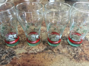 4 Libbey COKE Coca-Cola Christmas Georgia Green Glasses Pine Cones Vintage NEW - Picture 1 of 2