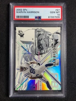 2002 Upper Deck SPx Marvin Harrison #27 Colts HOF PSA 10 Gem Mint Pop 1 - Image 1 of 2