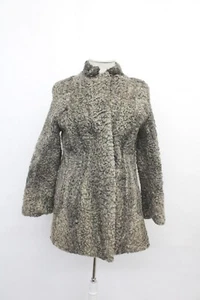 EXCELLENT GRAY CURLY LAMB FUR JACKET COAT WOMEN WOMAN SIZE 2 PETITE - Picture 1 of 3
