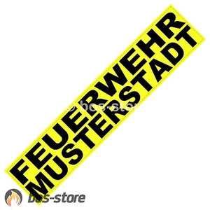 Feuerwehr Reflex Rückenschild 380 x 80 mm, mit Wunschtext, zweizeilig, gelb, neu - Picture 1 of 1