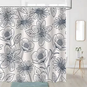 Juego de cortinas de ducha florales blancas y negras con flores... - Imagen 1 de 7