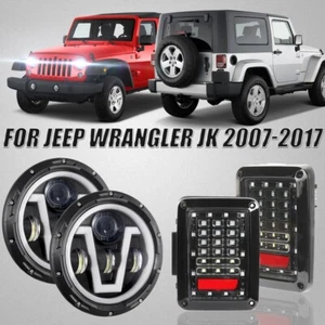 Pair 7" LED Headlights Hi/Lo DRL + Tail Light Kit for Jeep Wrangler JK 2007-2018 - Picture 1 of 12