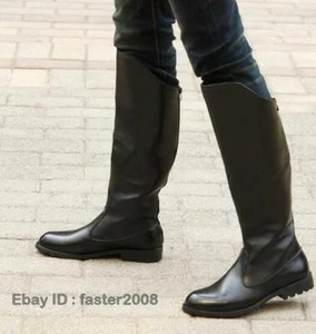 Men's Riding Military Boots Leather High Knee Equestrian Casual Fashion Shoes - Picture 1 of 9