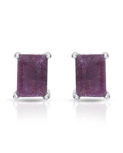 Stud Earrings With 2.25ctw Genuine Rubies 925 Sterling silver Length 8mm !!! - Picture 1 of 2