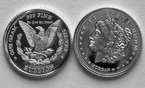 (100) 1 GRAM .999 PURE SILVER ROUNDS MADE IN THE MORGAN DOLLAR DESIGN b2 - Picture 1 of 1