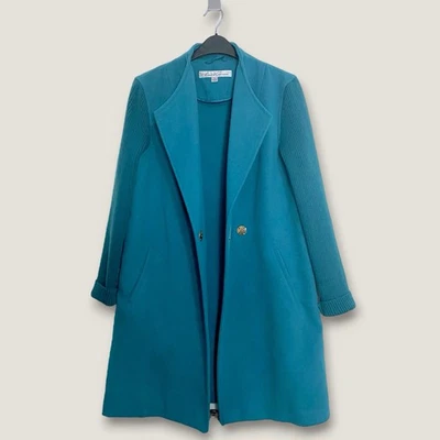Abrigo largo midi para mujer Kenneth Cole verde azulado talla M abrigo mangas de punto acanalado Foto 1 de 4