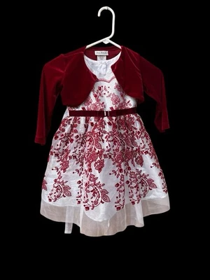 Jona Michelle Girls Size 4T Red & White Dress With Velvet Jacket 2 Piece NWOT - Image 1 of 4