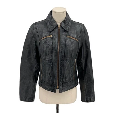 Chaqueta De Colección Wilson's Cuero TALON CREMALLERA Moto Café Racer Mujer Talla 8 Foto 1 de 4