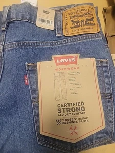 Levi's 565 Jeans Men's Size 33x32 Workwear Double-Knee Utility Blue Stretch - Picture 1 of 4