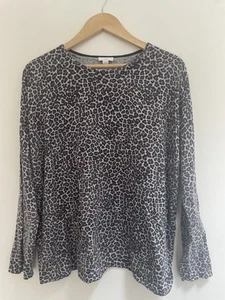 J. Jill Women's Leopard Print Cotton Blend Crewneck Long Sleeve Shirt Gray Large - Picture 1 of 4