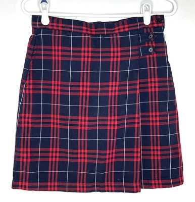 Falda uniforme escolar Lands' End Juniors 3 línea debajo de la rodilla roja grande azul marino a cuadros Foto 1 de 4