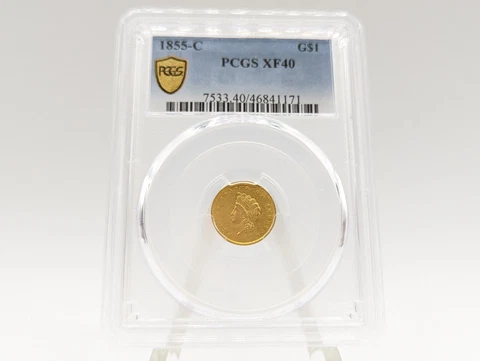 1855-C PCGS XF40 Gold 1 Dollar RARE! Less Than 10k Ever Made- Beautiful Specimen Cover