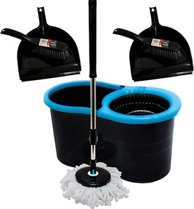 Spin Mop and Buckets Sets with 2X Dustpan and Brush Set –360∘ Turbo Mop 13L - Picture 1 of 6