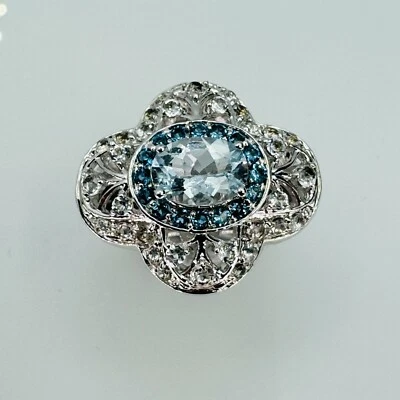 Anillo Victoria Wieck Aguamarina Esterlina Londres Topacio Azul y Blanco Cuadrifolio Talla 6 Foto 1 de 4