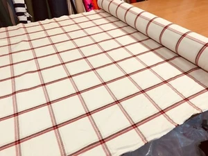 THICK 100% COTTON JOHN LEWIS NORTON RED CHECK CUSHION CURTAIN FABRIC MATERIAL - Picture 1 of 8